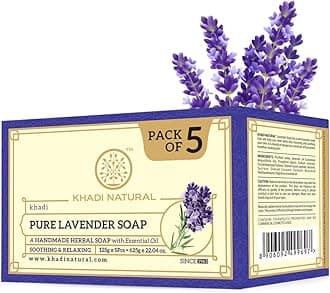 - Khadi Natural Ayurvedic handmade bath soap|Handmade soap| Lavender Soaps|Soap that provides long lasting moisturization|Floral fragrance |Suitable for all skin types|Pack of 5 (125 * 5) (625gm)