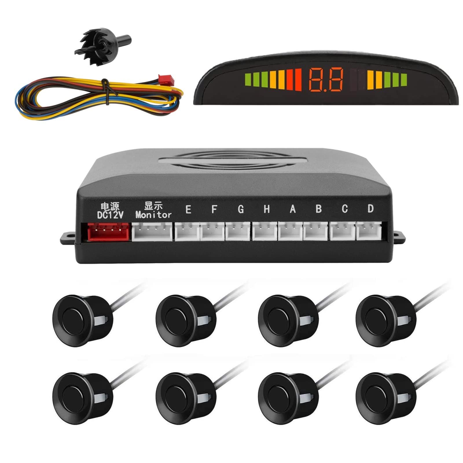 TKOOFN Parking Sensor Kit,Parking Sensor System,8 Sensors for Car Digital Parking System with LED Display - Black