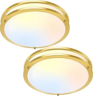 16in 50W LED Flush Mount Ceiling Lights 5600lm Super Bright, Dimmable LED Light Fixtures 2700K-6500K 5CCT Adjusted, 2-Pack Modern Light Fixture Ceiling for Living Room Bedroom Kitchen, Gold