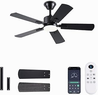FUMLTP 42 inch Modern Ceiling Fans with Lights APP/Remote Control, Low Profile Reversible 6 Speeds Ceiling Fan Light for Indoor/Outdoor Patio Bedroom Living Room,Black