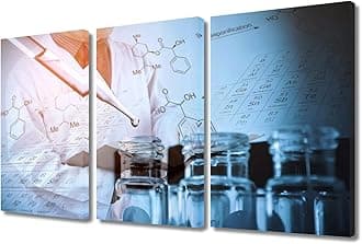 TUMOVO 3 Panel Chemical Equations and Periodic Table Poster Artwork Canvas Wall Art Home Decor Clinical Laboratory Bathroom Decor Wall Art Print on Canvas Framed Ready to Hang (36" Wx24 H)