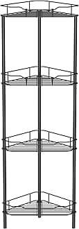 HuggieGems 4 Tier Floor Standing Corner Shower Caddy Organizer Shelf with Hooks, Bathroom Shelves Stand Rack, Black