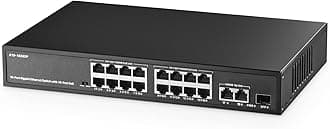 Binardat19 Port Gigabit POE Switch, 16 Ports POE+ 1000Mbps, 2 Gigabit Uplink, 1 Gigabit SFP, IEEE802.3af/at, 300W Internal Power Supply, Metal Case Unmanaged Plug and Play
