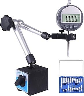 Electronic Digital Dial Indicator with Magnetic Base Holder Fine Adjustable Long Arm 0-1" / 25.4mm Inch/Metric Conversion Professional Gauge 0.01mm/0.001"