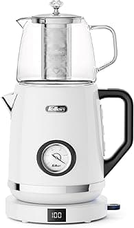 Feller Germany 2200W 1.7L 2-in-1 Retro Style Tea Maker + Stainless Steel Kettle, Adjustable Touch Temp (40–100°C), LED Display, 2Y Guarantee TS290 UAE (White)
