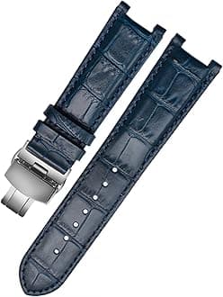 Genuine Leather Watchband for GC 22 * 13mm 20 * 11mm Notched Strap Withstainless Steel Butterfly Buckle Men and Women Watch Belt (Color : Blue Silver, Size : 22-13mm)