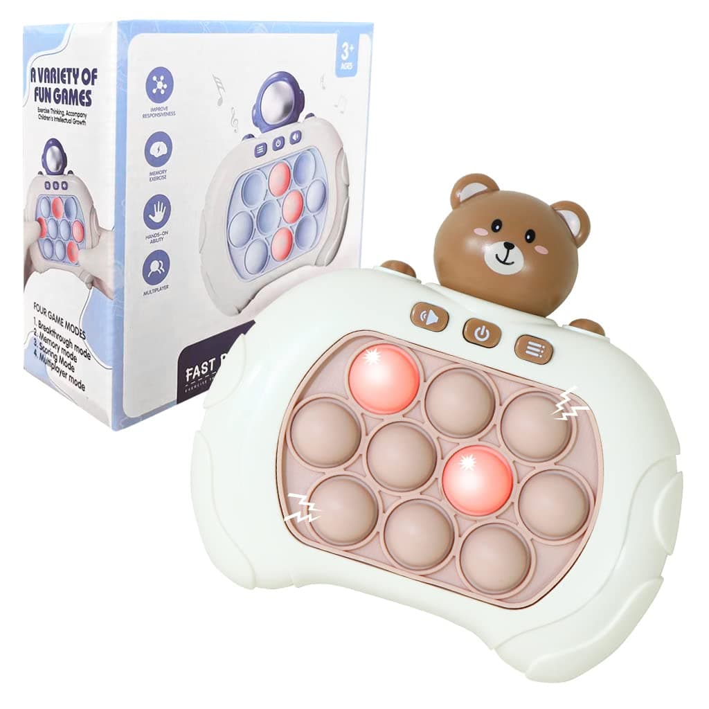 Decompression Breakthrough Puzzle Pop Game Machine, Quick Push Game Console, Whack a Mole Game, Light Up Pop Fidget Toy, Multiple Game Modes Toy for 3+ Years (Bear)