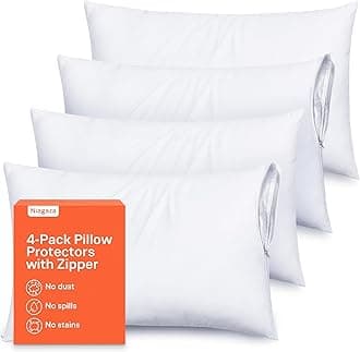 Ultra Soft Pillow Protectors with Zipper King Size - Set of 4 Breathable Pillow Covers - 100% Protection Against Stains, Dust & Dirt - Machine Washable (White)