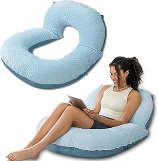 INSEN Reading Pillow, Back Pillow for Sitting in Bed for Reading, Nurse & Relax, Reading Pillow for Adults, Moms & Kids, Sit Up Pillow for Bed, Blue Bubble Velvet