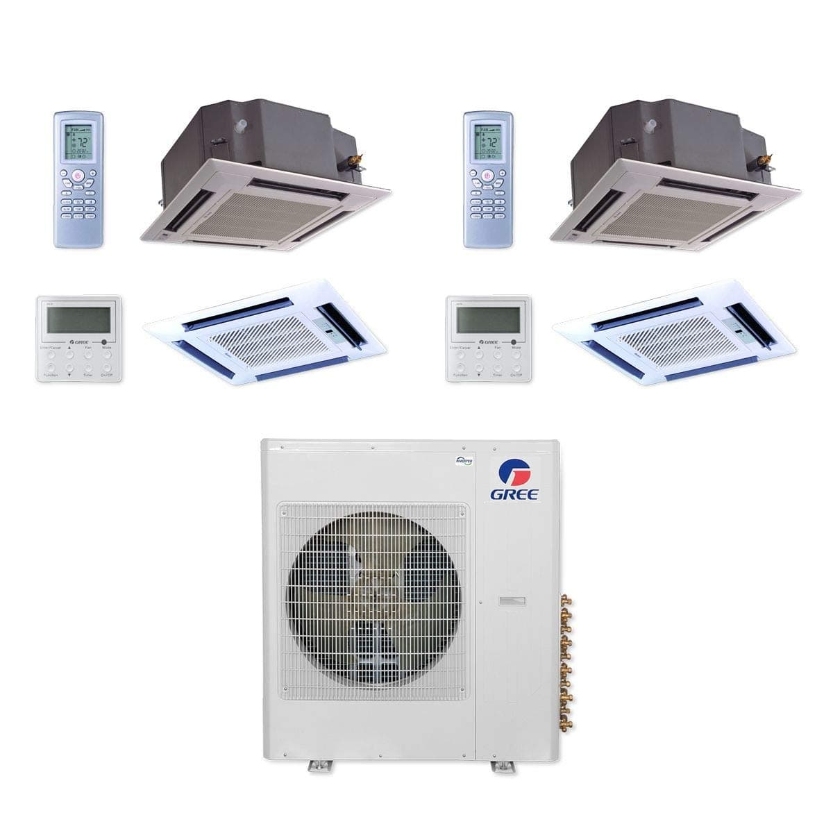 36,000 BTU Multi21+ Dual-Zone Ceiling Cassette Mini Split Air Conditioner Heat Pump 208/230V SEER 21 (24-24)