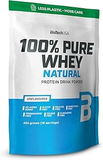 BioTechUSA100% Pure Whey | Protein Powder with BCAA and Glutamine | Gluten-Free, Palm Oil Free | 21g Protein per Serving, 454 g, Unflavoured