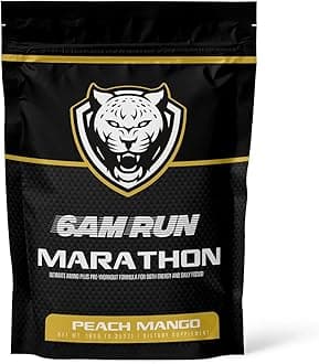 6AM RUN Marathon - Pre Workout Powder for Distance Running & Essential Amino Energy - No Jitters, High Energy for Cardio & Stamina Formula - All Natural, Keto, Vegan (Peach Mango, 6.35 oz)