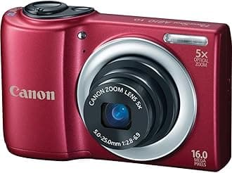 Canon PowerShot A810 16.0 MP Digital Camera with 5X Digital Image Stabilized Zoom 28mm Wide-Angle Lens with 720p HD Video Recording Red (Renewed)