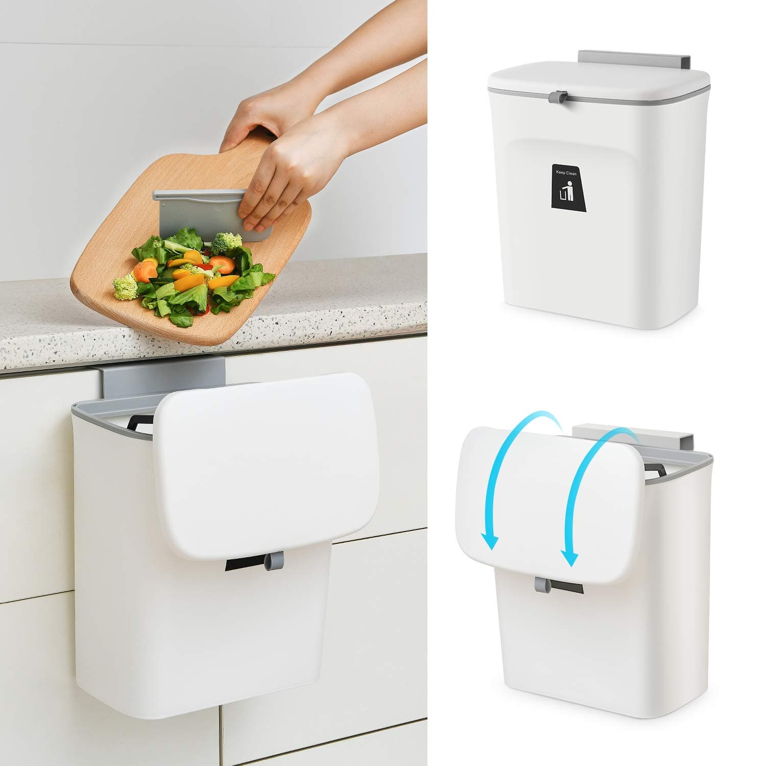 WWhite Hanging Trash Can with Lid