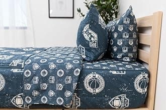 Beddy's Sports Theme Boys Durable Zipper Bedding, Bed in a Bag, Blue Sheets with Baseball, Football, Basketball, Soccer Comforter, Pillowcase & Pillow Sham, Easy to Make & Wash, Kid Zip Bedding