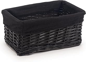 Woodluv Storage Baskets Woven Wicker, Storage Basket for shelves, Baskets to make hampers, Storage Organiser, Black - Small