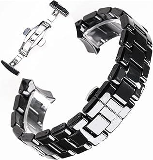 18mm 22mm Black White Fit For Armani Ceramic Watch AR1400 AR1410 AR1403AR1402AR1401 Watch Strap Band Bracelet Belt Butterfly Button Watch Accessories