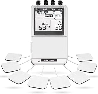 EV-805 TENS EMS 4 Channel Rechargeable Combo Machine Unit - Muscle Stimulator + Back Pain Relief and Management- 24 Programs/Backlit (Including Electrodes Pads)
