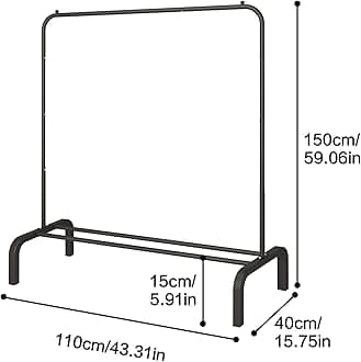 JIUYOTREE Clothing Garment Rack, 110 CM Metal Clothes Rail with Bottom Rack for Coats, Skirts, Shirts, Sweaters, Black