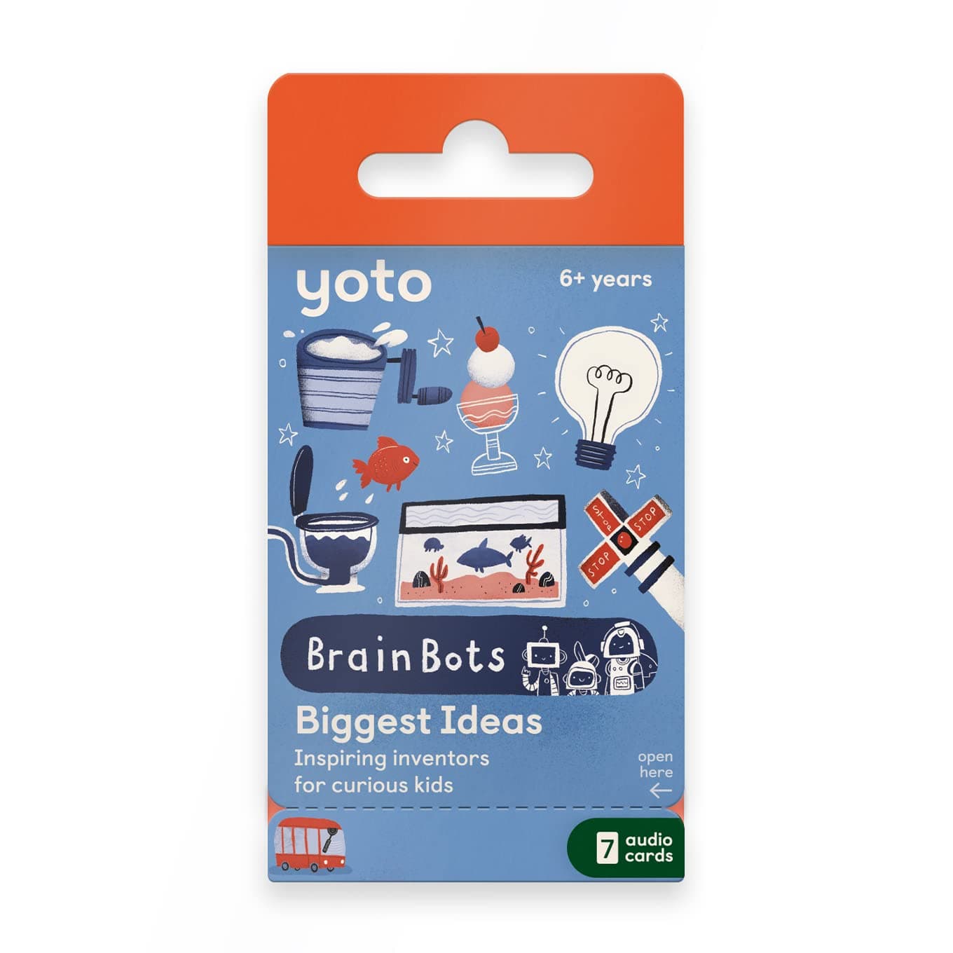 BrainBots: Biggest Ideas – 7 Audio Cards for Use with Player & Mini All-in-1 Audio Device, Educational & Screen-Free Listening with Fun Stories for Learning & Interactive Quizzes, Ages 6+