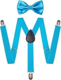 Kids Suspenders Adjustable Suspenders Set With Bow Ties for Boys and Girls - Blue - One Size