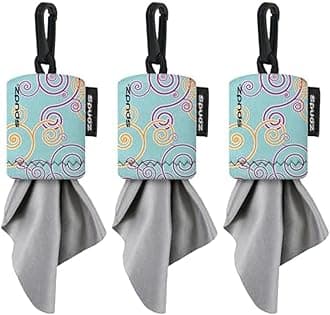 SPUDZ Classic Microfiber Lens Cleaner – Clip-On Pouch, Washable – for Binoculars, Scopes, Glasses, Screens | Baby Blue Swirls, 6 x 6 Inch (3-Pack)