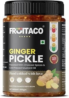 Fruitaco Ginger Pickle – Authentic Indian Pickle with Tangy and Spicy Flavor | Perfect Side for Meal (500 Gm, Ginger Pickle)