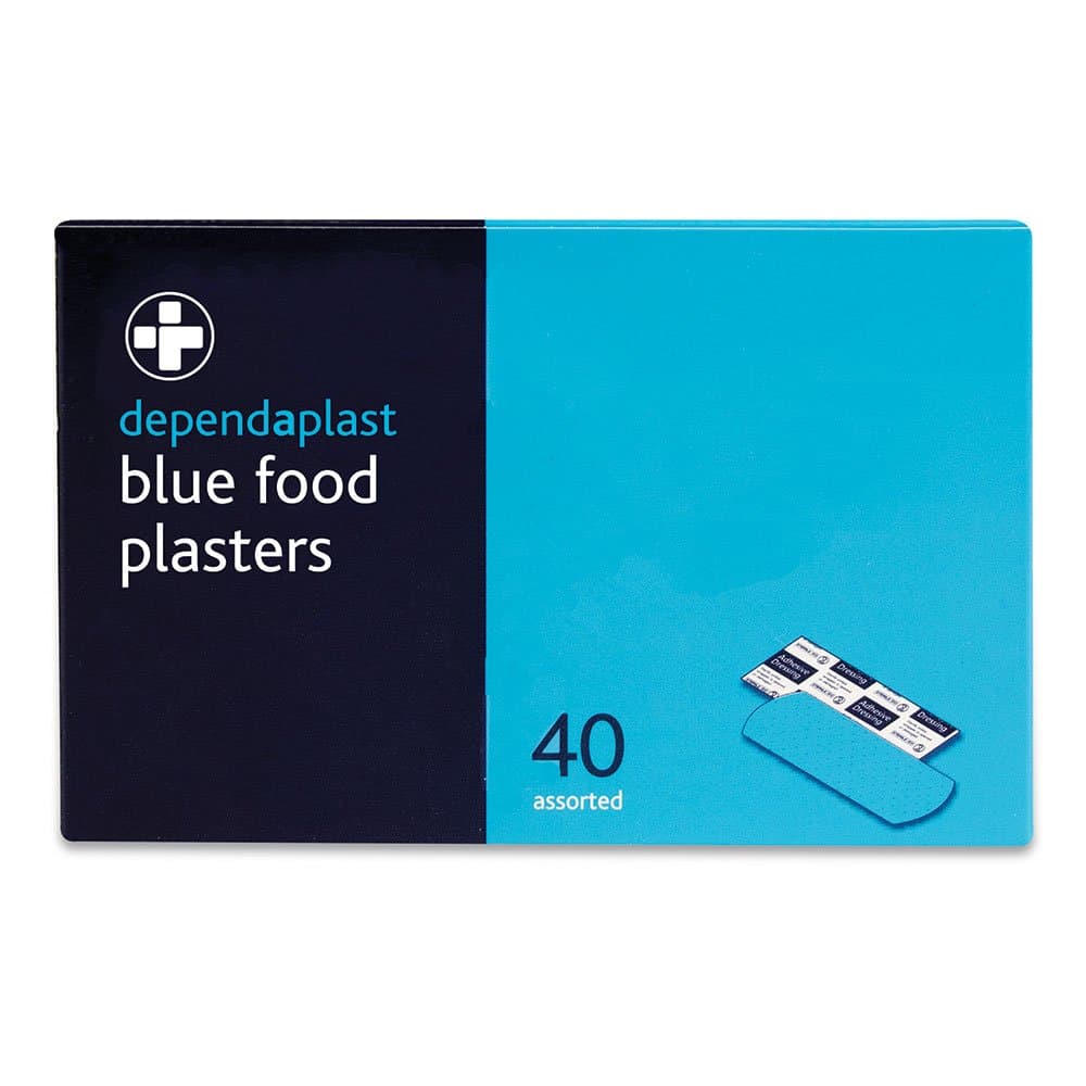 Dependaplast Blue Detectable Plasters Assorted With High Visibility And Metal Detection Properties, Easily Detectable, Individually Wrapped - Box of 40
