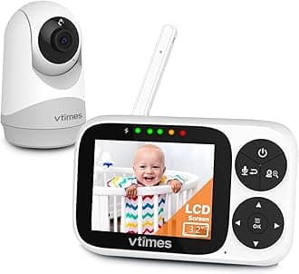 Video Baby Monitor with Camera and Audio, 3.2" IPS Screen Baby Camera Monitor No WiFi Night Vision VOX Mode Pan-Tilt-Zoom Temperature Display 2 Way Audio Lullaby Feeding Alarm and 1000ft Range