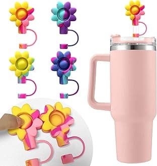 4Pcs Flower Straw Covers Toppers Silicone of Stanley Accessories for Stanley Cups 30&40 Oz Tumbler with Handle Reusable Colorful Straw Caps Tips for Stanley 0.4in Straws Dust-Proof Straw Lids