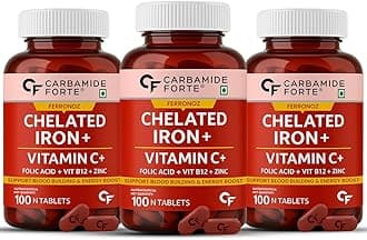 Chelated Iron + Vitamin C, B12, Folic Acid & Zinc - 100 Veg Iron Tablets (Pack of 3)