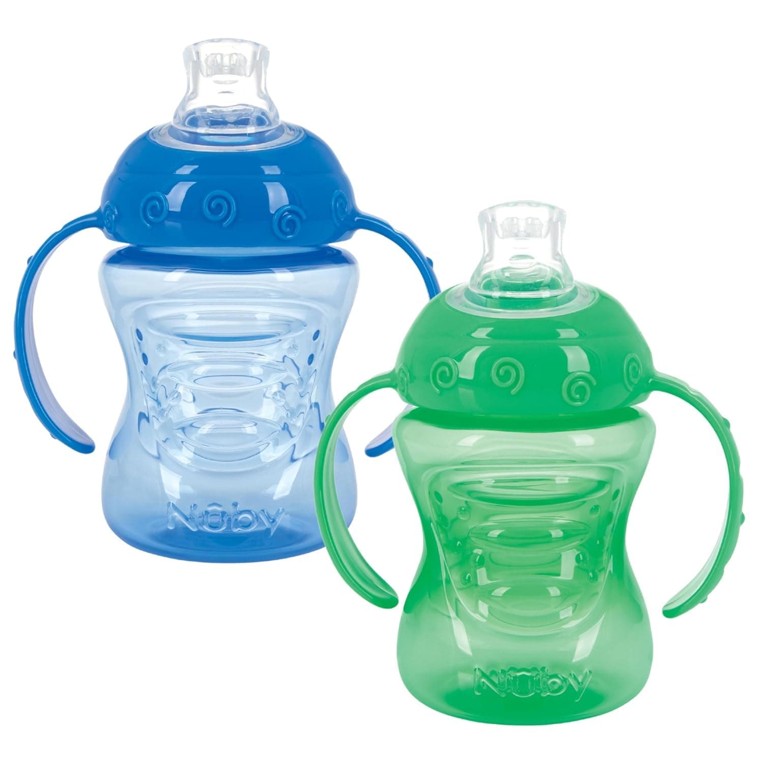 Nuby 2-Pack No-Spill Super Spout Plastic Grip N' Sip Cup, Red and Blue