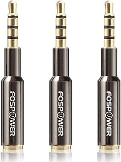 FosPower 3.5mm Male to Female Auxiliary Stereo Audio Headphone Jack AUX Adapter [4Conductor TRRS | 24K Gold Plated Plug] for iPhone, Smartphones, Tablets, Speakers, Microphone & Card Readers (3 Pack)