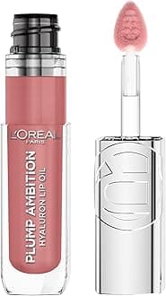 L'Oreal Paris Plump Ambition Hyaluron Lip Oil, 24 HR Lip Gloss with Hyaluronic Acid, Volumizing Formula with Glass-Like Shine, Worth It 601, 0.16 Fl Oz