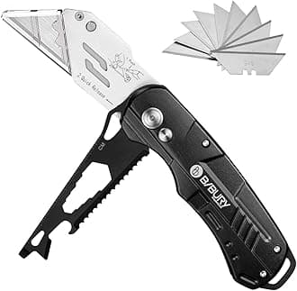 Utility Knife, BIBURY Multipurpose Carpet Knife, Double Cutter Head,Box Cutter with 10 Replaceable SK5 Stainless Steel Blades, Belt Clip,Quick Change and Safely Lock-Back Design (black)