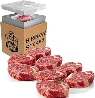 Grumpy Butcher Prime Beef Ribeye Steaks (14 oz each, 8 Pack) | Prime Steak House Quality Rib Eye