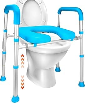 Raised Toilet Seat with Handles, Width & Height Adjustable Heavy Duty 400lb Medical Safety Frame, Bathroom Assist Toilet Seat Raiser for Seniors, Handicap, Disabled, Pregnant (Blue, Adjustable Height)