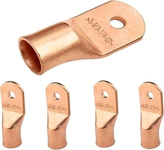 SELTERM 4/0 AWG (95 mm²) - 1/4" (M6) ⌀ Hole UL Heavy Duty Wire Lugs, Battery Cable Ends, Bare Copper Eyelets, Tubular Ring Terminal Connectors [B115] - 5 Pack