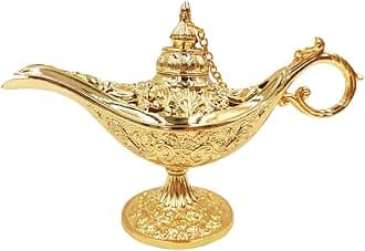 Vintage Legend Aladdin Magic Genie Lamp - Metal Carved Wishing Light for Home Wedding Party Tabletop Decoration Delicate Gift,Small Gold
