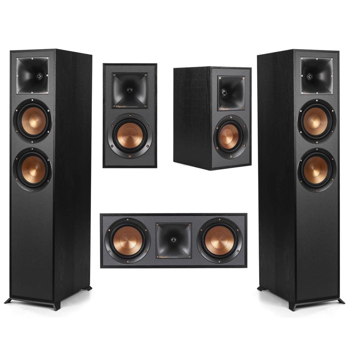 Klipsch Reference 5.0 Home Theater System Bundle with 2X R-620F Floorstanding Speaker, 52C Center Channel, 41M Bookshelf, Black