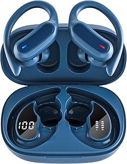 Wireless Earbuds Bluetooth Headphones, Bluetooth 5.3 Stereo Over Ear Buds,Noise Cancelling Mic, IPX7 Waterproof Headset for Workout/Running - Blue