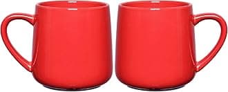 Glossy Ceramic Coffee Mugs Set of 2, Tea Cup for Office and Home, 18 oz, Suitable for Dishwasher and Microwave(Red, 2)