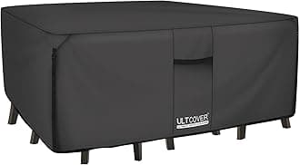 ULTCOVER 600D Tough Canvas Heavy Duty Rectangular Patio Table and Chair Cover - Waterproof Outdoor General Purpose Furniture Covers 126Lx74Wx28H inch, Black
