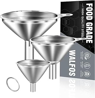 WALFOS Mini Stainless Steel Funnels, Multi-use Small Kitchen Funnel Set, for Transferring Liquid, Fluid, Essential Oils, Powder,Tiny Spices,Long-Lasting and Dishwasher Safe (3 in、2.2 in、1.7in)