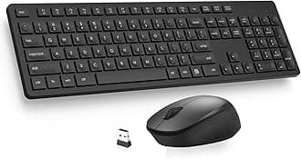 LeadsaiL Wireless Keyboard and Mouse Combo, Full-Sized Ergonomic Computer Keyboard, 2.4GHz Cordless Keyboard Silent Mouse Set with 2-in-1 USB Receiver, 12 FN Shortcuts for Windows Laptop, PC/Mac-Black