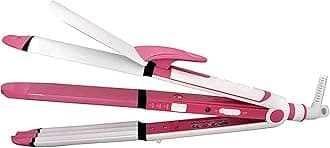 Ceramic Professional 3 in 1 Electric Hair Straightener Curler Styler and Crimper (White & Pink)