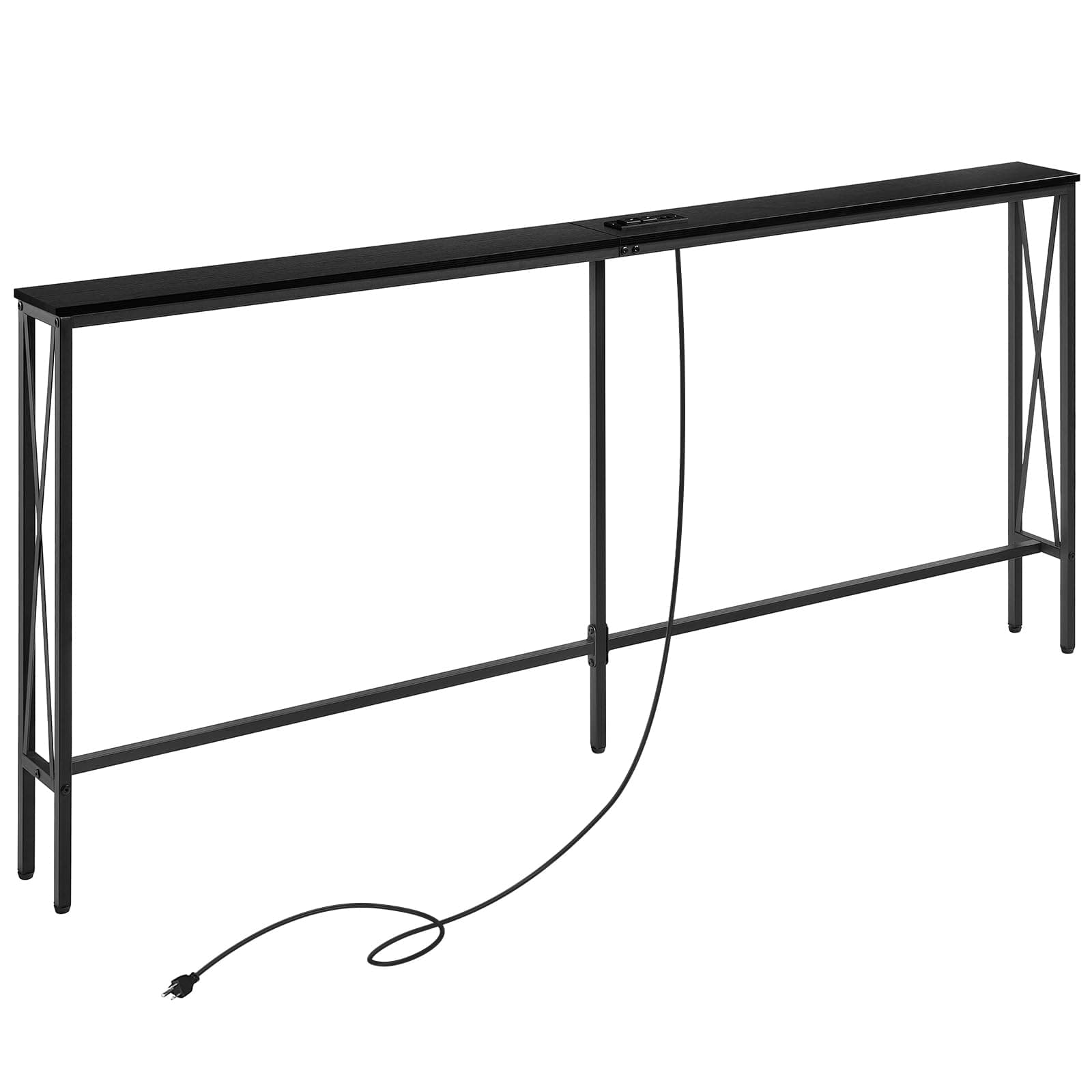 5.9" Narrow Console Sofa Table with Power Outlets, 5.9" Dx70.9 Wx31.5 H Long Skinny Behind Couch Table with Charge Station and 6.5'Extension Cord, Black