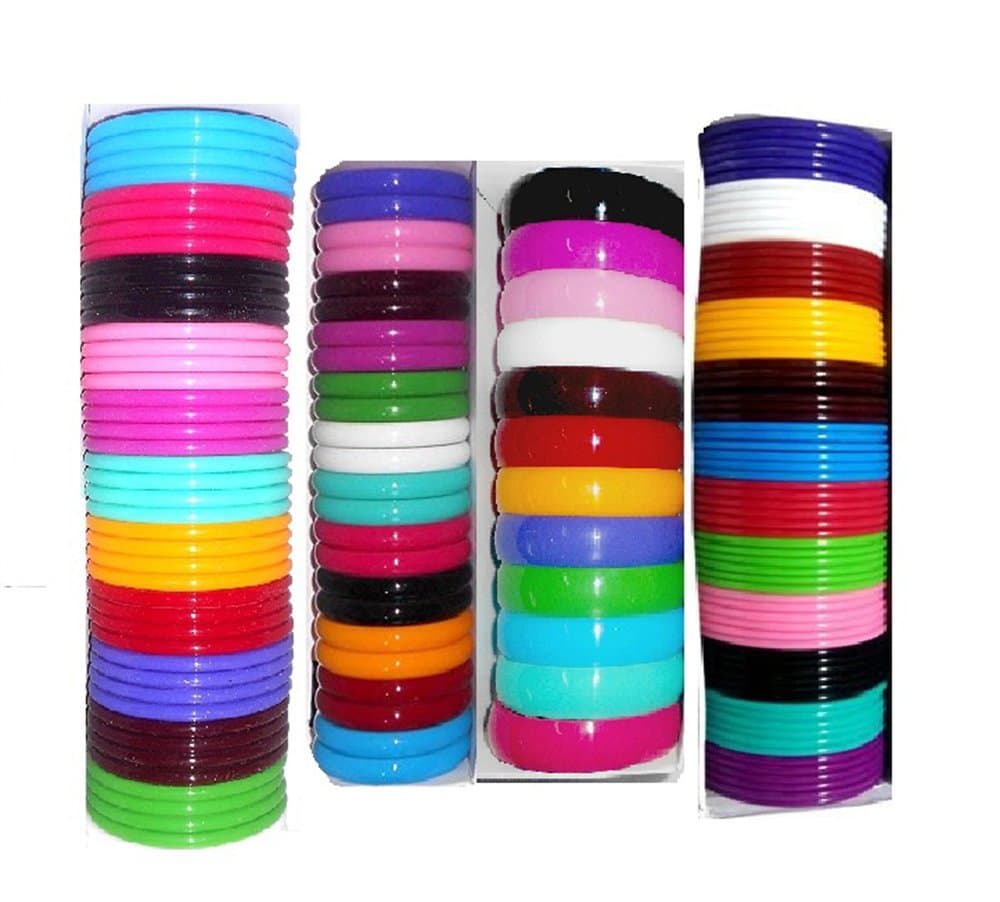 GOELX Plastic Kada Set - 4 Boxes of Multicolor Bangles (3mm, 5mm, 8mm, 10mm, 20mm) - 2.8 for Women