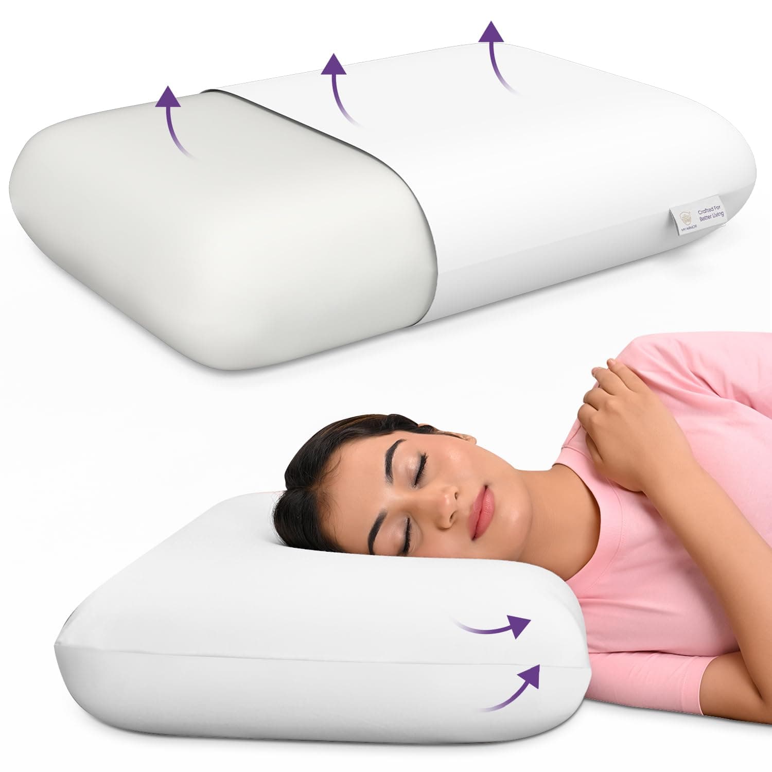 Memory Foam Pillow - 5.5 Inch Extra Thick Orthopedic Pillows for Neck Pain Without Cover - for Side Sleepers - White, 1 Pack | 1-Year Warranty