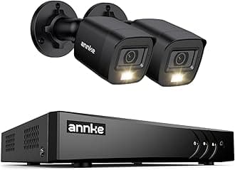 ANNKE E200 CCTV Camera System, 4 Channel 3K Lite Surveillance DVR with 2x 1080p Dual-Light Cams and 1TB Hard Drive, Smart Human & Vehicle Detection, Color Night Vision, IP67 Weatherproof, No HDD
